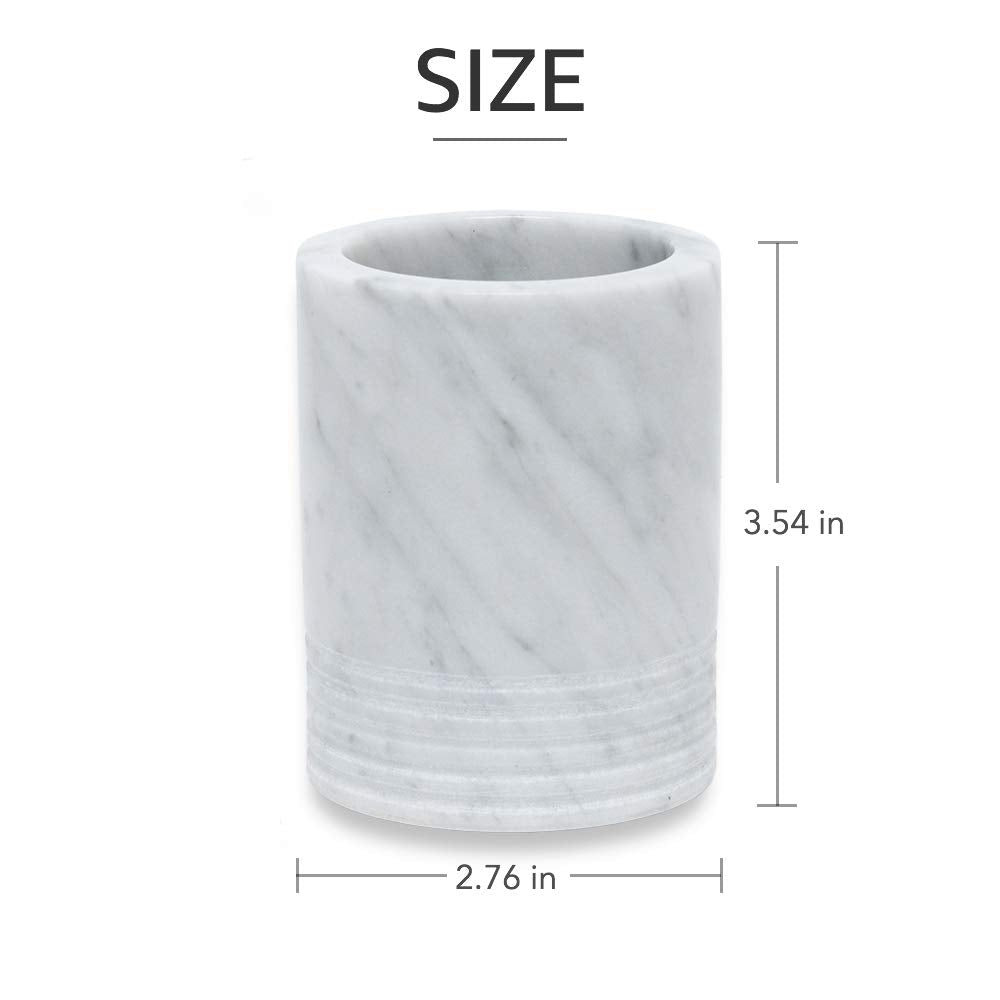 JIMEI Natural Marble SPA Collection Tumbler Toothbrush Holder Makeup Brush Holder Bathroom Countertop Organizer