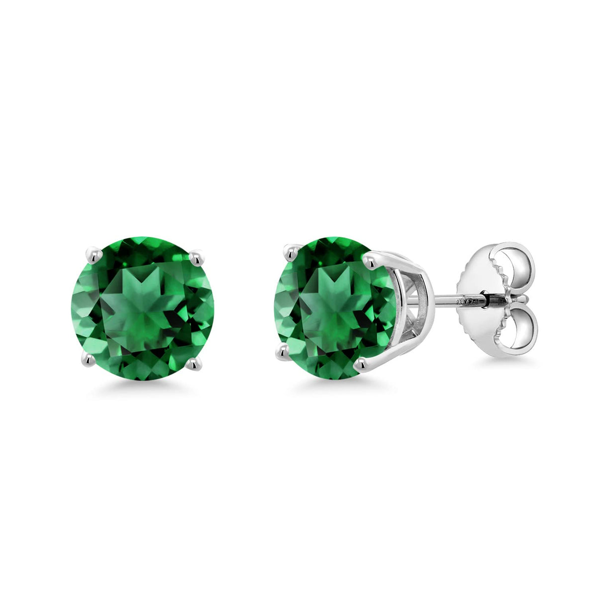 Gem Stone King 2-4 Cttw Round Gemstone Birthstone Stud Earrings For Women Men | 925 Sterling Silver | Round 7MM | Fine Jewelry Gifts for Women Her Mom Wife Men | Nano Emerald-May