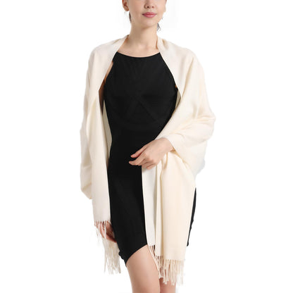vimate Cream Pashmina Scarf, Women Pashmina Shawls and Wraps with Thickness for Bridal Bridesmaid (UK-Off White)