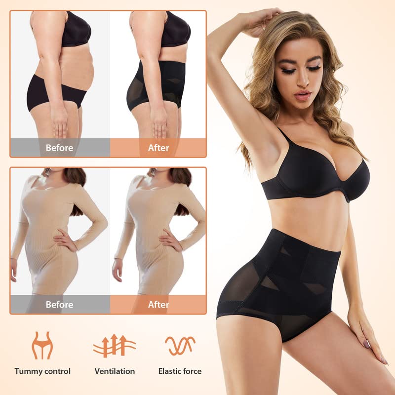 SIMIYA Women Tummy Control Knickers High Waisted Shapewear Slimming Underwear Comfort Body Shaper (M) Black