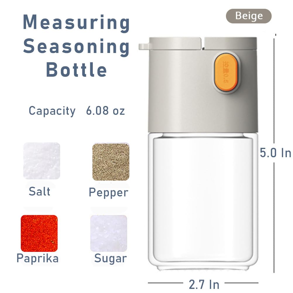 Measure Seasoning Bottle, Salt Shaker or Pepper Shaker, Kitchen Must have, Glass Metering Spice Salt Paprika Pepper Cumin Powder Sugar Dispenser Spice Jar, BPA Free (Beige)