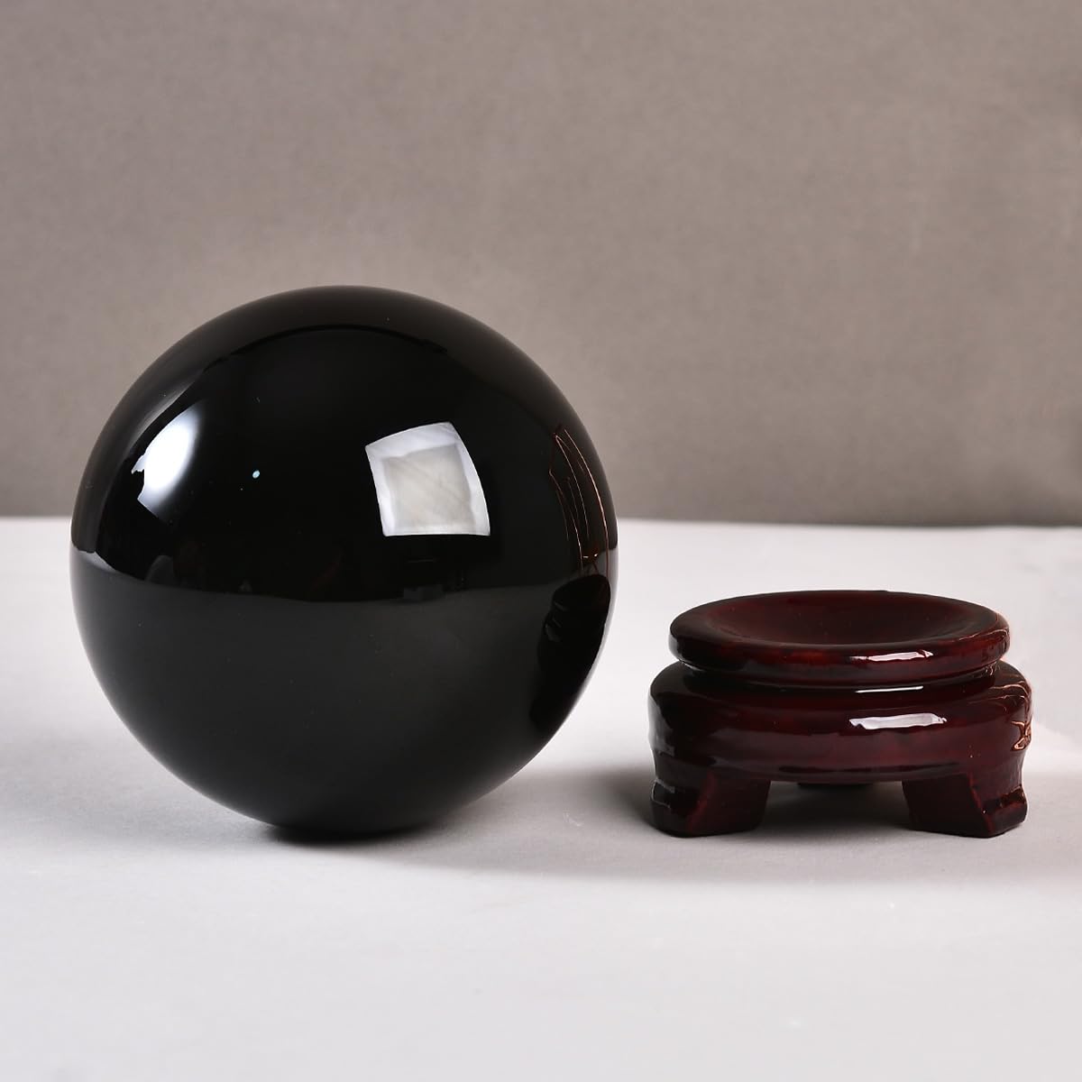 MOGEMT Large Black Obsidian Crystal Ball with Stand Healing Crystals Sphere for Meditation, Divination, Witchcraft 110-120mm/4.3-4.7"