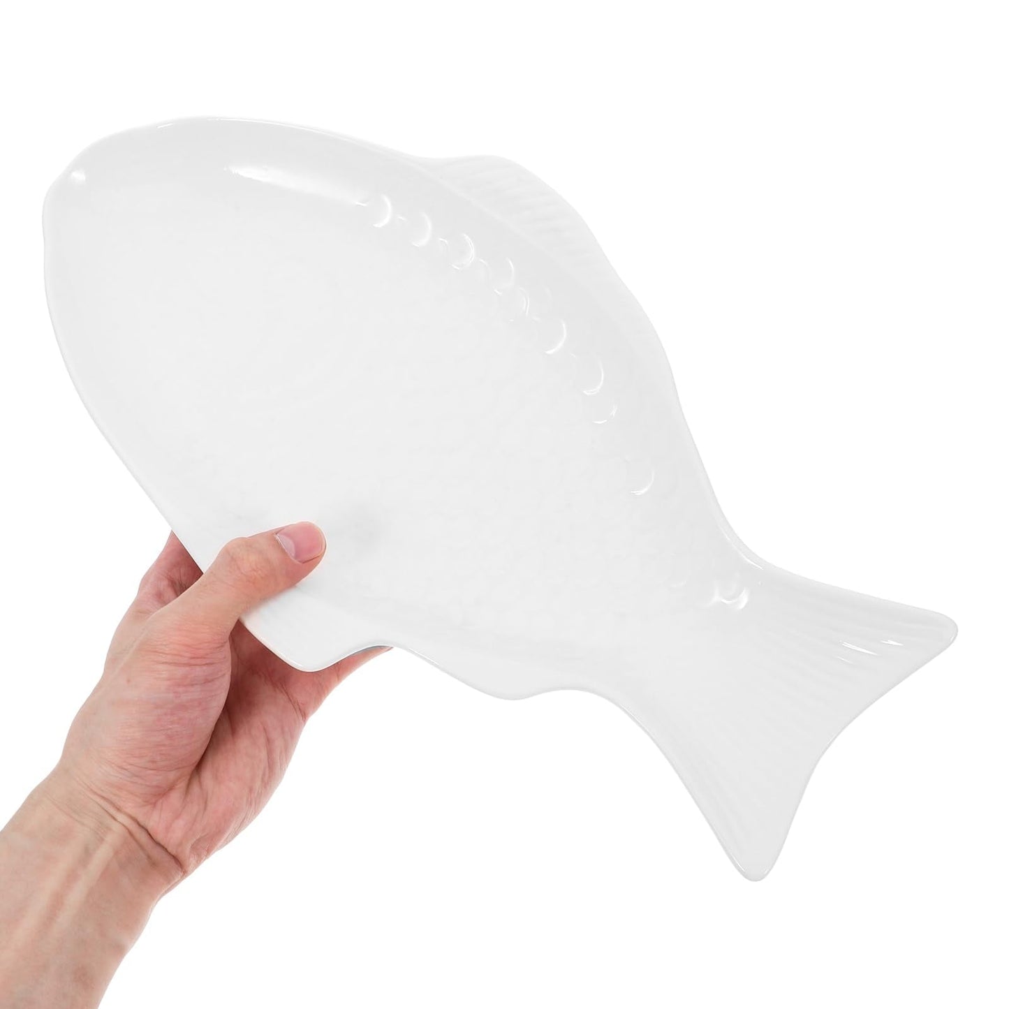 DOITOOL Fish Shaped Plate Fish Dish Creative Ceramic Serving Platter Decorative Snack Storage Platter for Restaurants Home (13 Inches White)