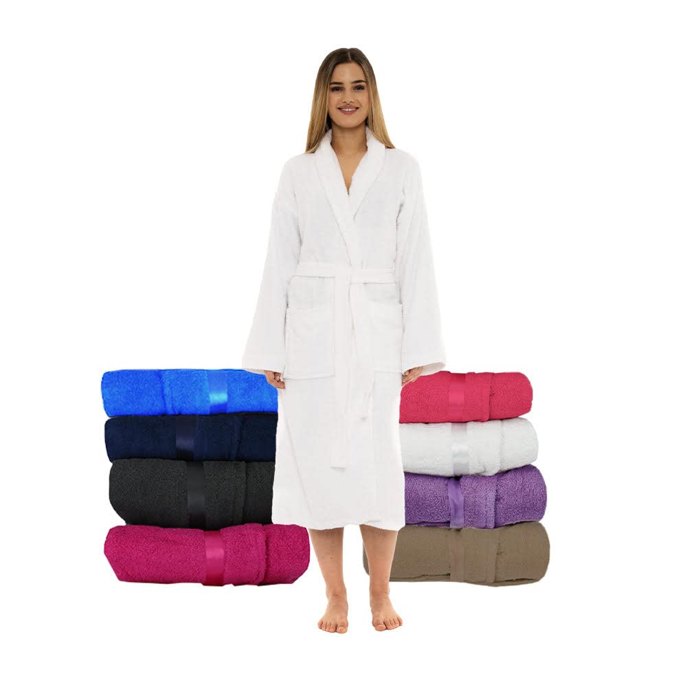 CICK Towelling Bath Robe Premium Quality Bathrobes for Women Highly Absorbent 100% Cotton Shawl Design for Men & Women for Loungewear (UK, Alpha, S, M, Regular, Regular, White)