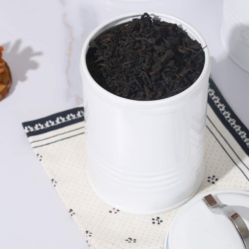 Brightalk Nesting Canisters Sets for the Kitchen, Set of 4 Airtight White Farmhouse Canister Jars with Removable Chalkboard Labels and Marker, for Flour Sugar Coffee Tea Storage