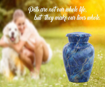 Marble Finish Metal Mini Keepsake Urn for Human or Pet Ashes - Token Sharing Memorial Urn with Velvet Bag (Exotic Blue)