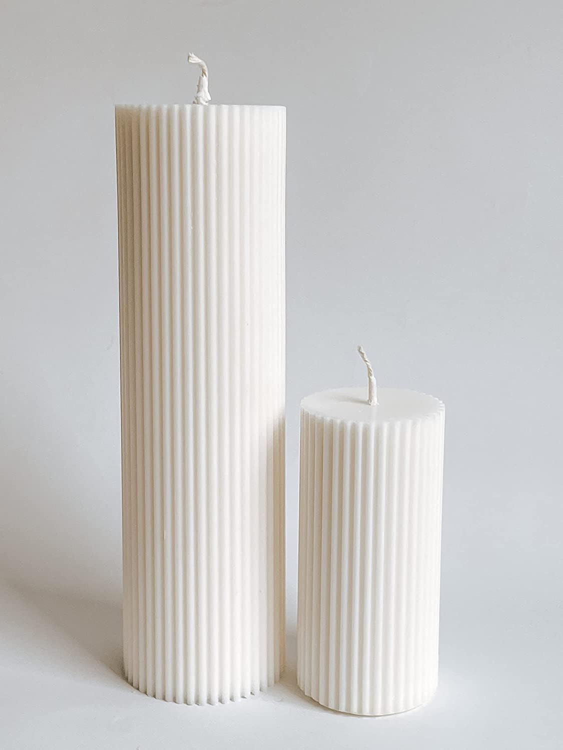 2 Pack Ribbed Pillar Soy Wax Scented Candle for Home Decoration Birthday Wedding Christmas (Ribbed Pillar Candle White)