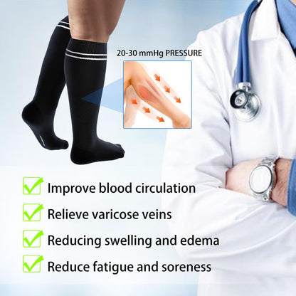 LEVSOX Bamboo Compression Socks for Women&Men 20-30 mmHg Knee High Cute Support Socks for Nurses, Pregnant Women, Travel, 4 Pair-black, XL