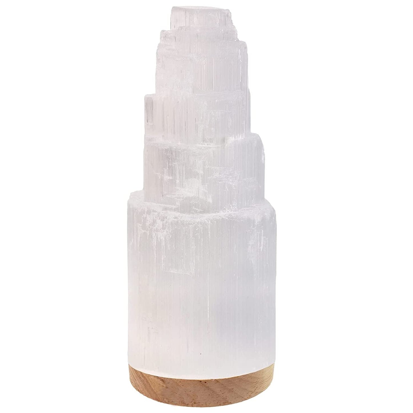 Salt 84 Selenite Crystal Lamp, 20 cm Tall, High Energy Skyscraper Lamp with Wooden Base & USB Charging Cable, ETL Certified, Hand Curved Selenite for Spiritual Protection and Therapy