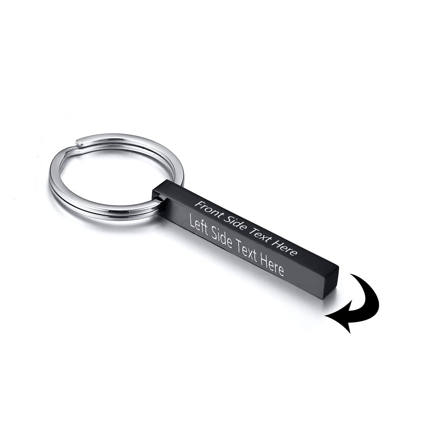 VNOX Personalized Custom Names Keychain - Customize 3D Dainty 4 Sided Vertical Cuboid Bar Keychain Keyring for Men Women Husband Dad Father Day Christmas,Black