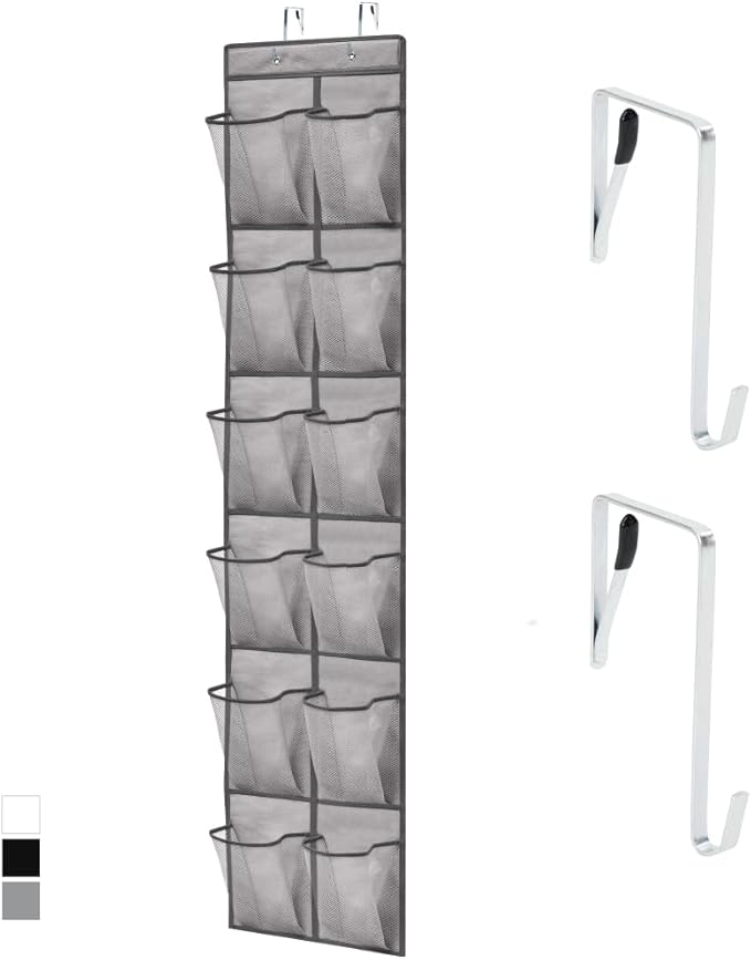 GORILLA GRIP Over the Door Shoe Organizer, 12 Large Breathable Mesh Pockets