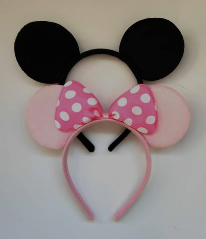 NEWTGAN 20 PCS Mouse Ears Headbands for Birthday Party Theme Park Costume Play Celebration for Boys and Girls (black,pink) (pink black)