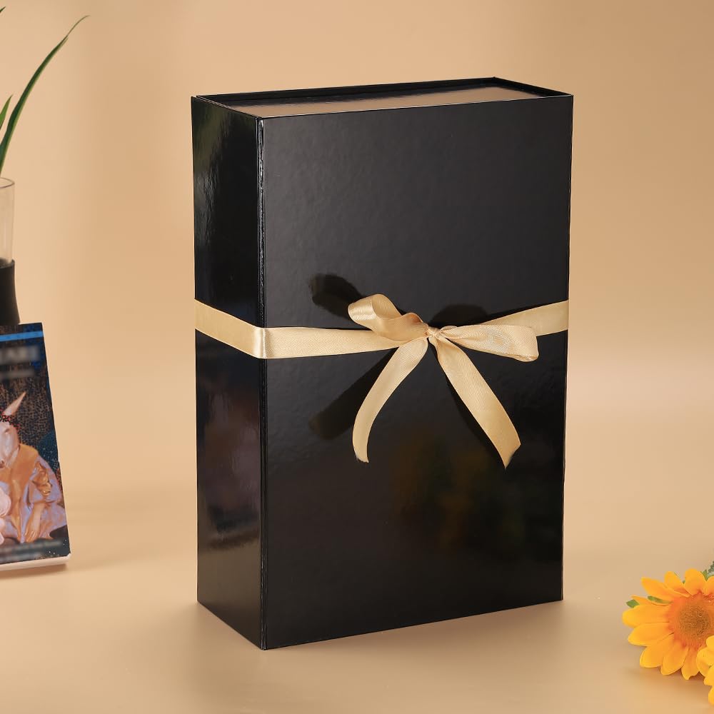 RayofSun Black Gift Boxes with Lids for Presents Large Rectangle Collapsible Decorative Boxes13.7x9x4.3 inch,Bridesmaid Groomsmen Proposal Boxfor Wedding,Christmas,Birthday(5PCS)