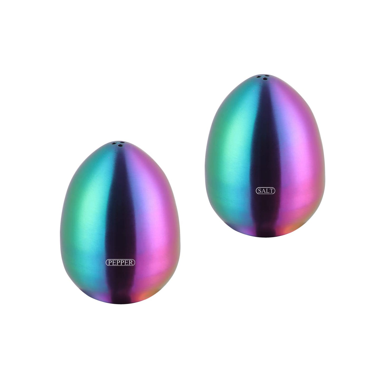 2-Piece Set Rainbow Salt Pepper Shakers, Cute Egg Shape Stainless Steel Condiment Jar for Home and Kitchen Utensils, Comfortable and Ergonomic