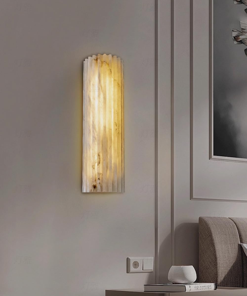 YMDHFS Natural Alabaster Wall Sconce Semicircle Marble Wall Light Creative Bathroom Wall Sconce Mid Century Stone Wall Mount Light for Living Room Bedroom Hallway Kitchen Cafe Stairs
