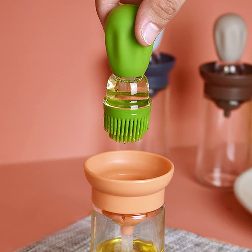 TINMIX Oil Dispenser with Brush - Glass Olive Oil Dispenser for Cooking, 2 IN 1 Oil Dispensing Bottle for Kitchen with Silicone Basting Brush for Vinegar Sauce BBQ Grill Frying, T-OB21, Blue