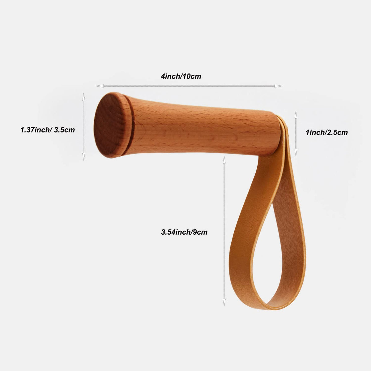 CoolCedar Adhesive Wall Hooks 6Pack Wood Hat Hooks Coat Rack Wall Mounted Extended Wooden Pegs for Hanging Keys, Cups, Baseball Caps, Pictures, Hat Hangers Rack with Leather (6Pack, Cherry-6cm)