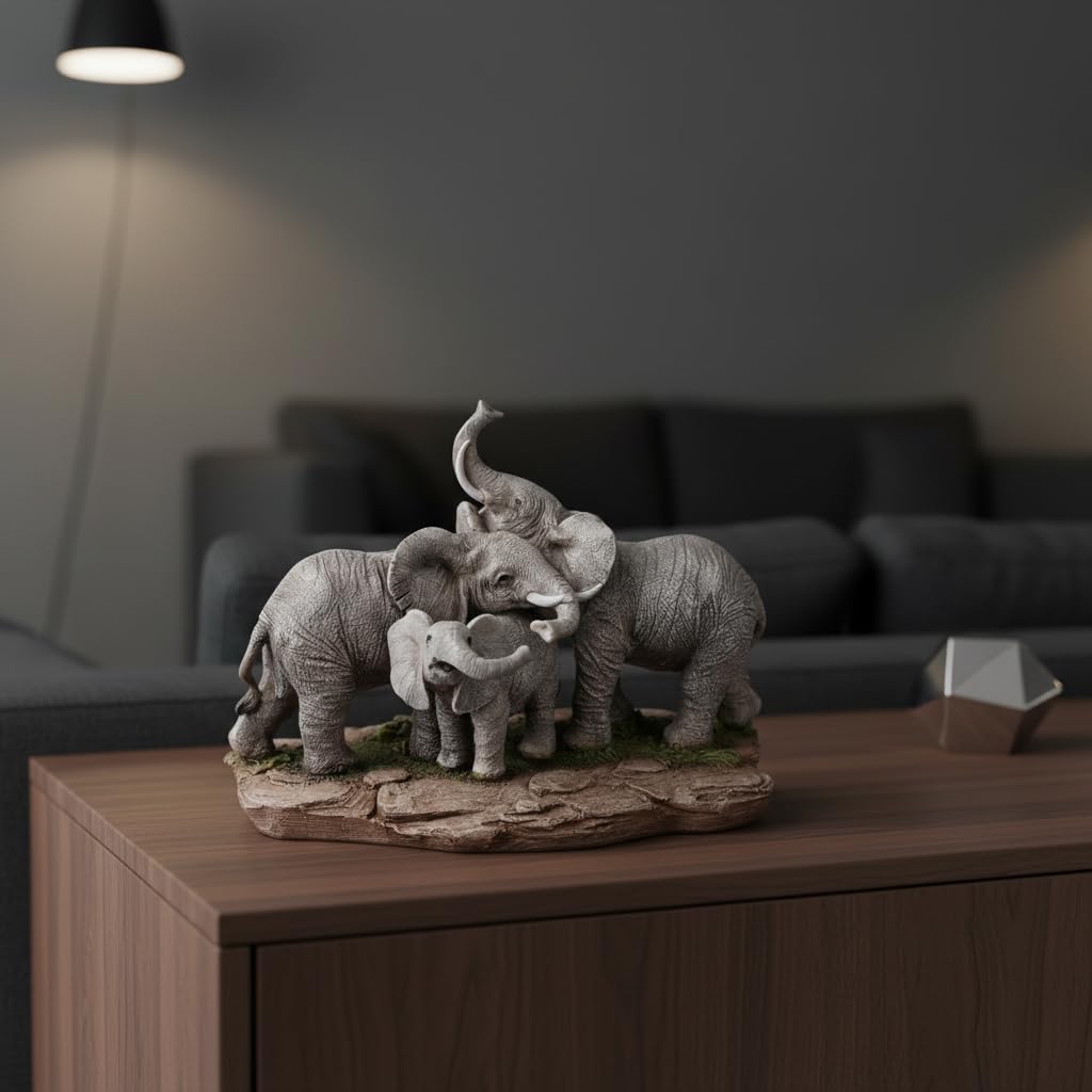 Comfy Hour 9.2" Large Elephant Figurine, Realistic Wildlife Sculpture, Decorative Safari Home Office Desktop Accent, Stone Resin Artisan Statue, 1 Unit (Elephant Friends and Family)