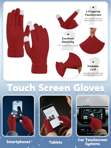 URATOT Winter Warm Sets Knitted Scarf Beanie Pompom Hat Touch Screen Gloves and Winter Ear Warmer Set for Men or Women