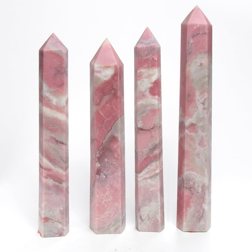 Large Pink Opal Stone Crystal Tower Big Wand Obelisk Healing Crystal Point Faceted Prism Figurine Meditation Therapy Home Decor (1.9-2.4LB)