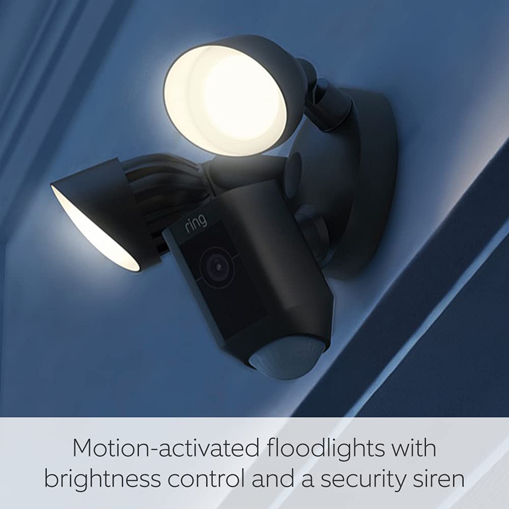 Ring Floodlight Cam Wired Plus | Outdoor Security Camera 1080p HD Video, LED Floodlights, Siren, Wifi, Hardwired | alternative to CCTV system | 30-day free trial of Ring Home | Black