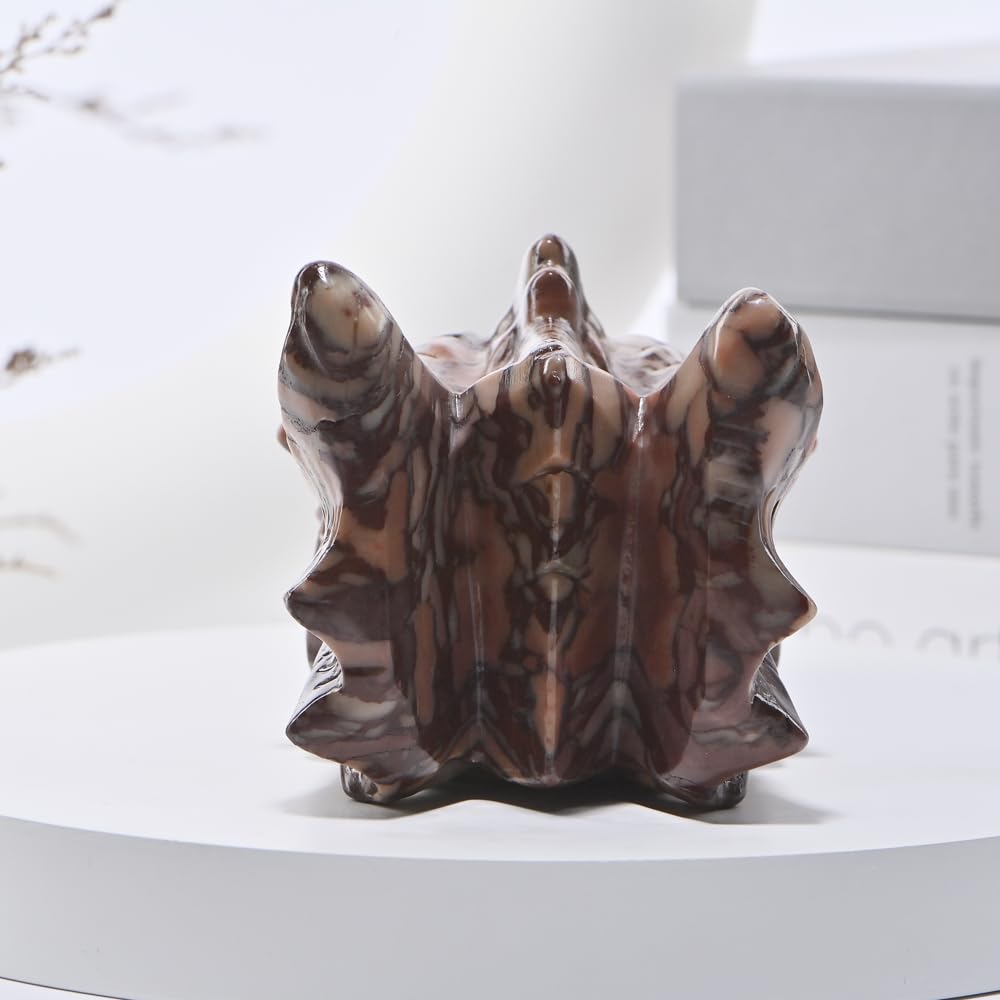 Bmuafry 6''Natural Dragon Head Crystal Skull Head Hand Carved Reiki Healing Stone Statue Healing Home Office Art Room Decoration (Chocolate Stone, 6inch)