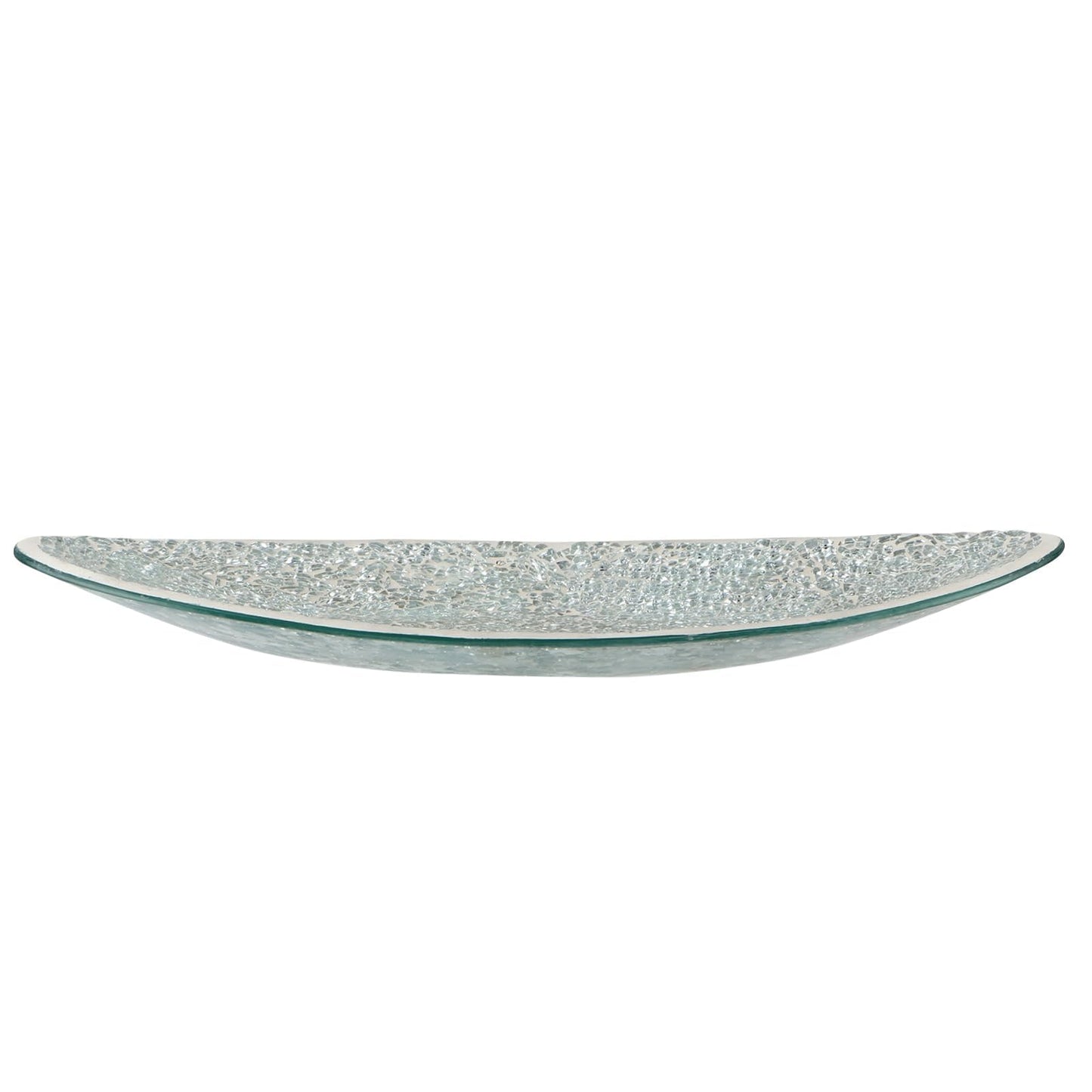 MDLUU Small Glass Mosaic Decorative Silver Boat Shaped Tray, Living Room Table Centerpiece Bowl, Home Decor Accent Plate for Orbs, Candles, Potpourri