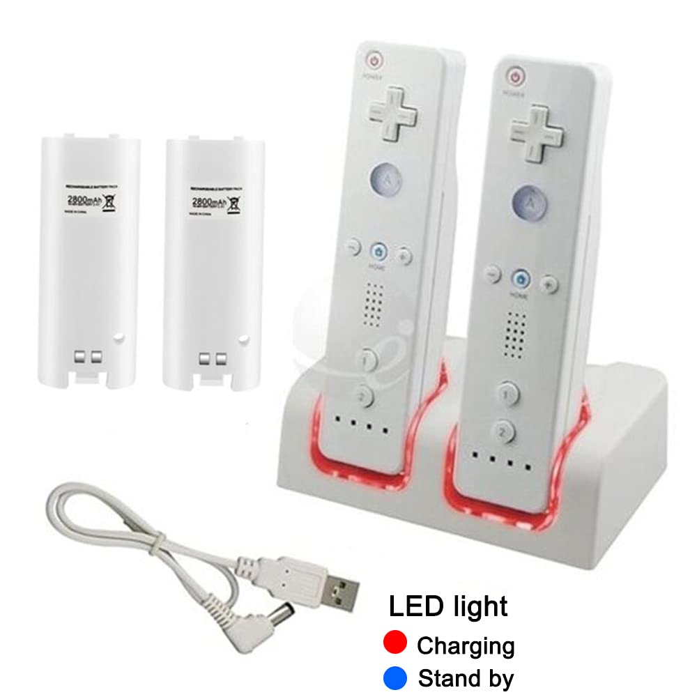 OSTENT Charger Dock Station + 2 Battery Packs Compatible for Nintendo Wii Remote Controller Color White