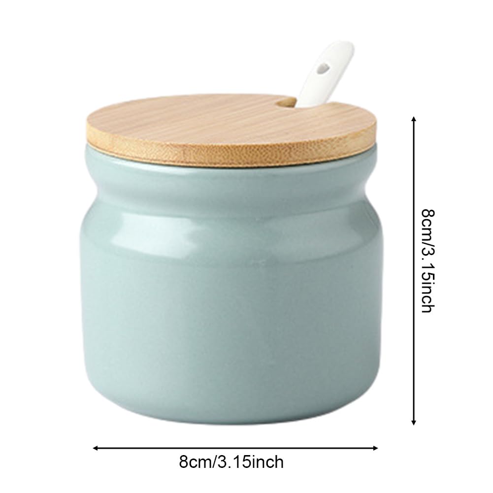Frinovalt Ceramic Sugar Bowl, Porcelain Sugar Pot with lid and Spoon, 300ml/10.56oz Seasoning Storage Jar Salt Pot Salt Container for Coffee Bar, Home Kitchen(Light Green)