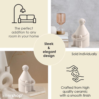 Japandi Modern Shelf Decor - Neutral Bookshelf Accents, Coffee Table Books, Entryway Table Decor, Boho Living Room Accents (White Pensive Man)