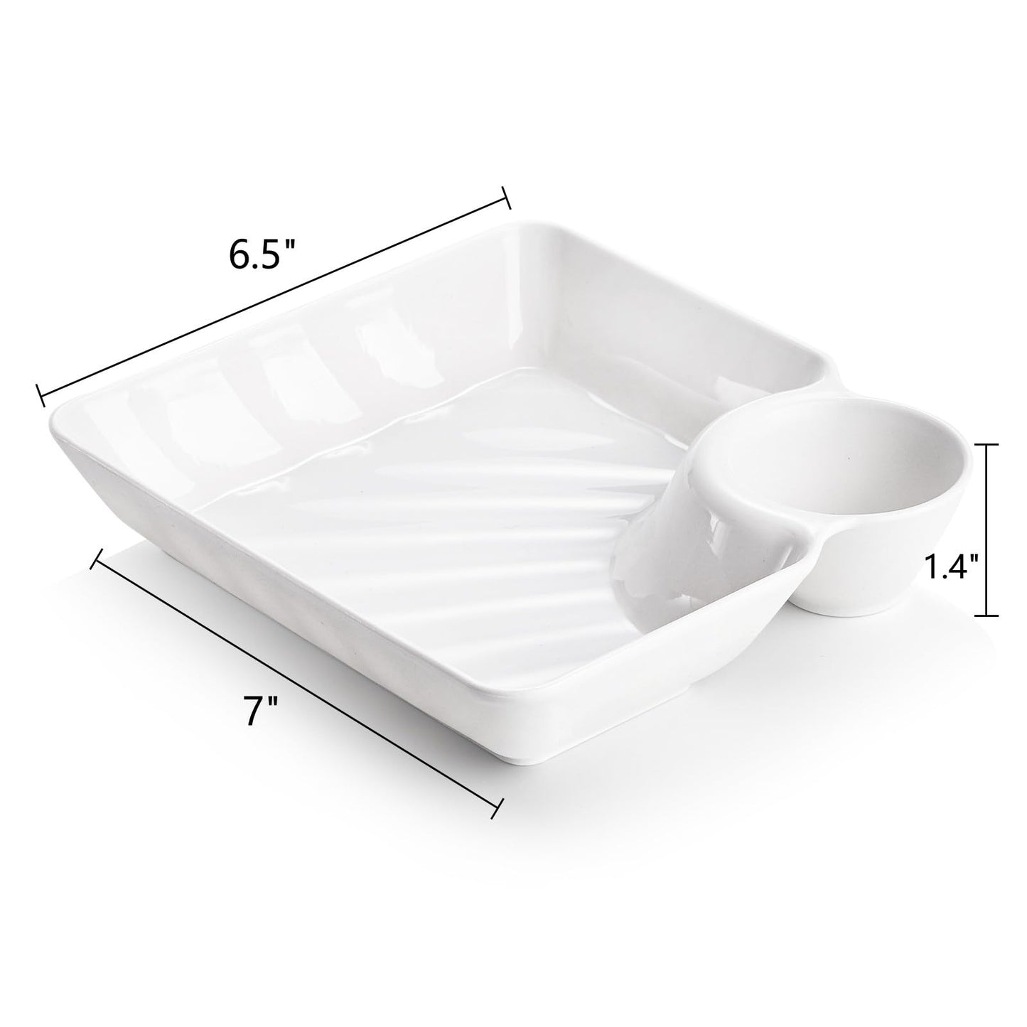 Lawei 10Pcs Chips and Dip Plates, Plastic Serving Platter Set Dumpling Plate with Dipping Saucer, White Divided Snack Serving Dishes for Appetizer, Sushi, Taco Salsa, Charcuterie, Reusable