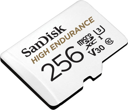 SanDisk 256GB High Endurance microSDXC card for IP cams & dash cams + SD adapter up to 20,000 Hours Full HD / 4K videos up to 100 MB/s UHS-I Class 10 U3 V30