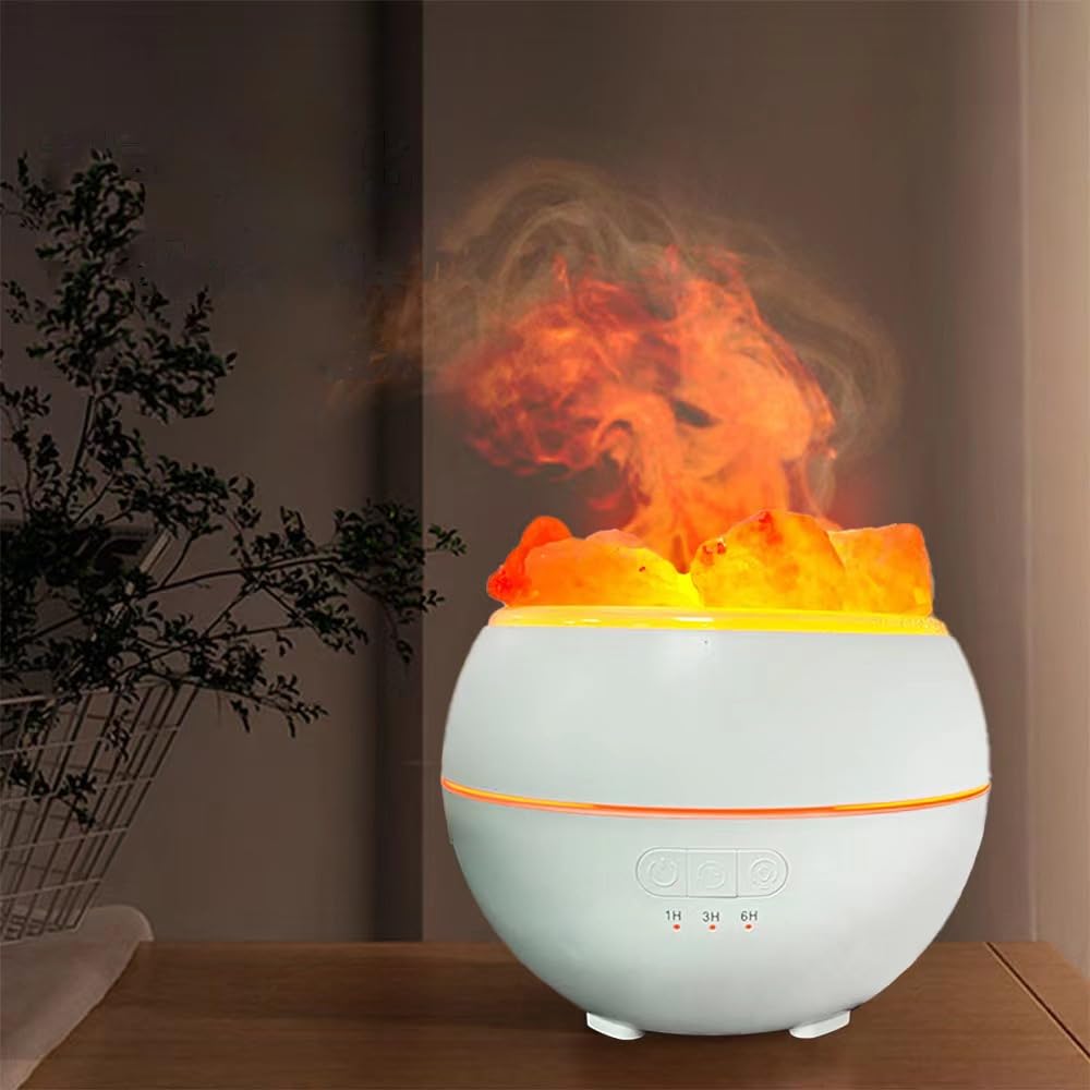 YZYOE Himalayan Salt Stone LED Ambient Light Humidifier, Dual Mode Flame Light and Gradient Color USB Aromatherapy Machine, A Combination of Two In One Bedside Night Light and Humidifier.