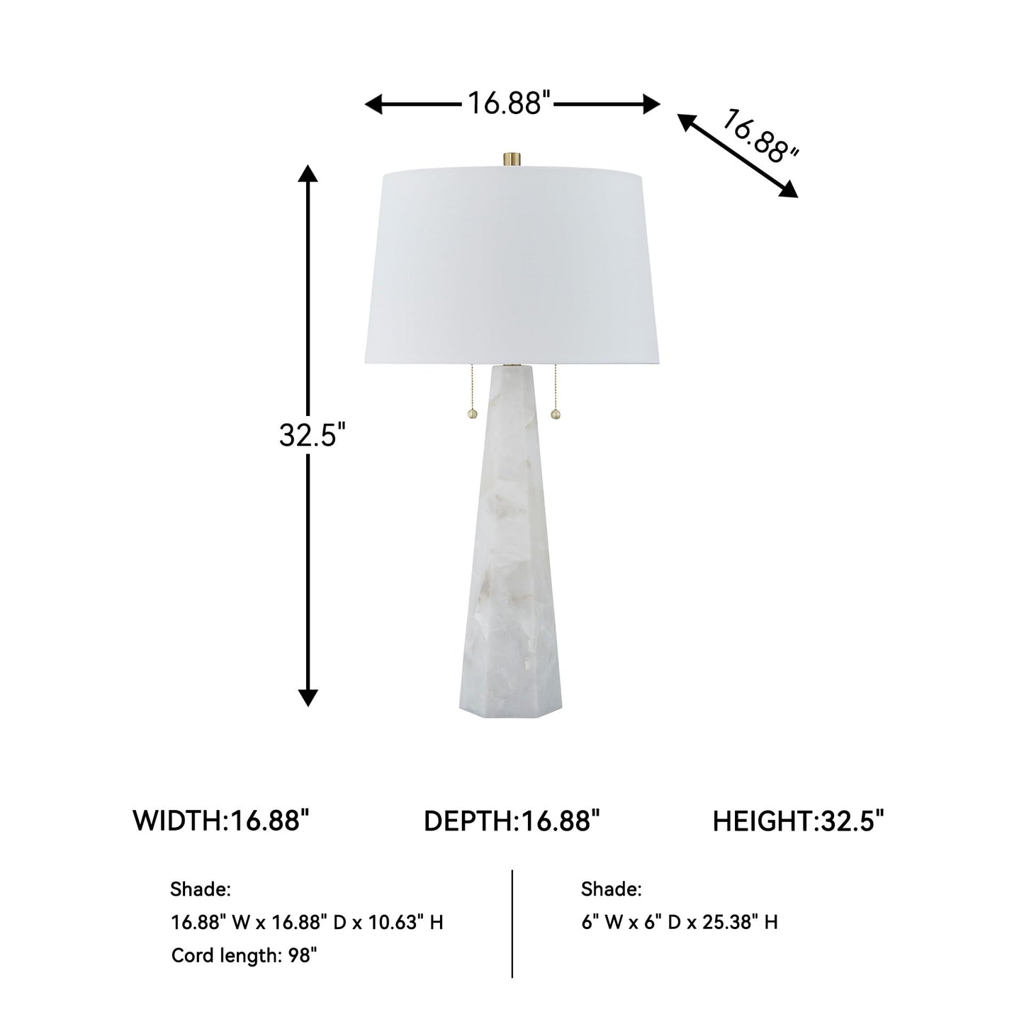 Signature Design by Ashley Laurellen Contemporary Table Lamp with 2 Sockets and Pull Chain Switch, Fabric Shade, Resin and Alabaster, 23.25" High, White