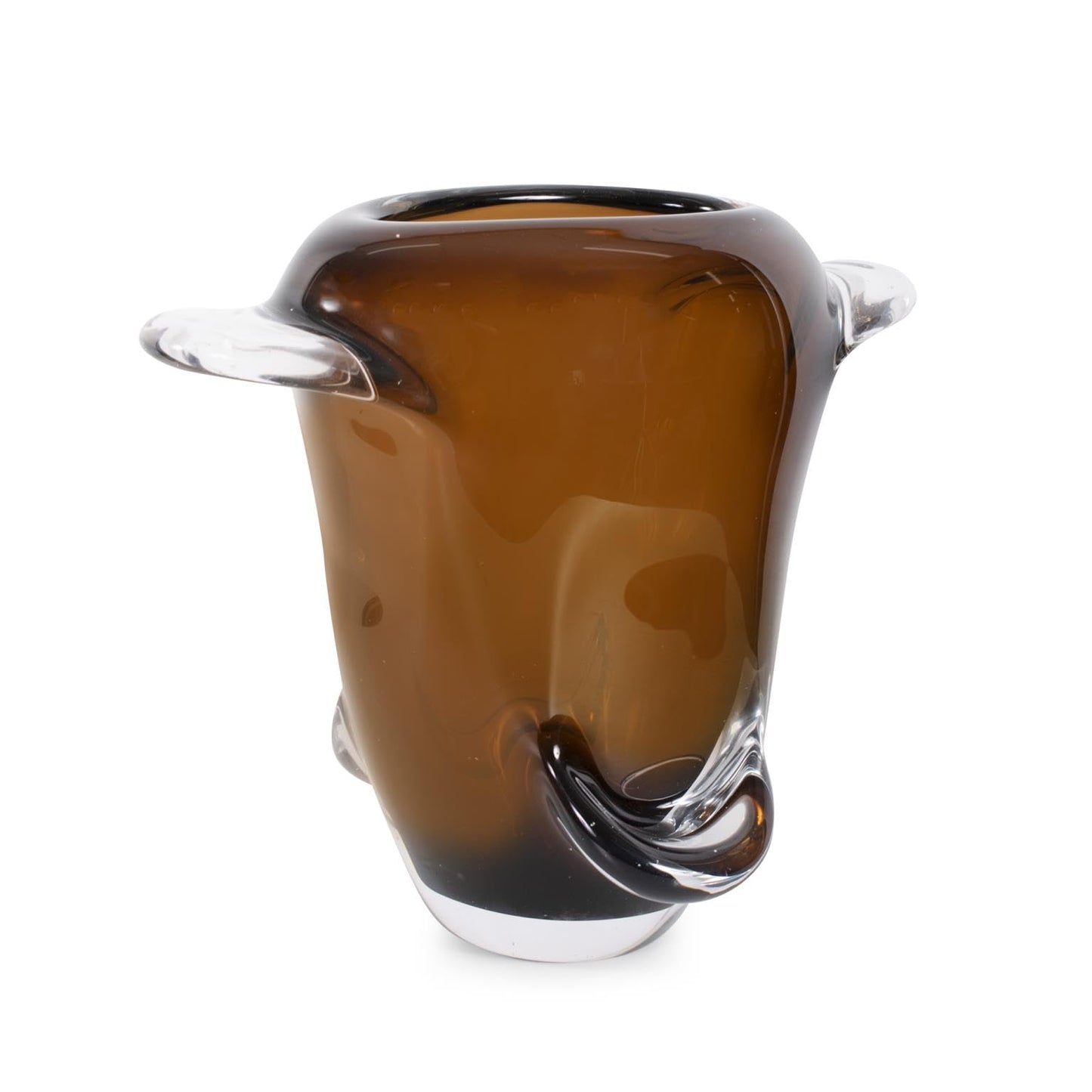 Howard Elliott Collection Smokey Umber Flared Edge Glass Vase Short, Handcrafted Amber Glass Vase with Sculpted Shape, Decorative Accent for Table, Shelf or Centerpiece, 9.875H x 12.25W x 5.875D