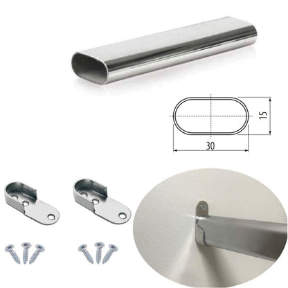 Oval Wardrobe Rail Polished Chrome Hanger Pole Closet, Hanging Rails and Fittings for Clothes (500mm (0.5m) ~19.7″)