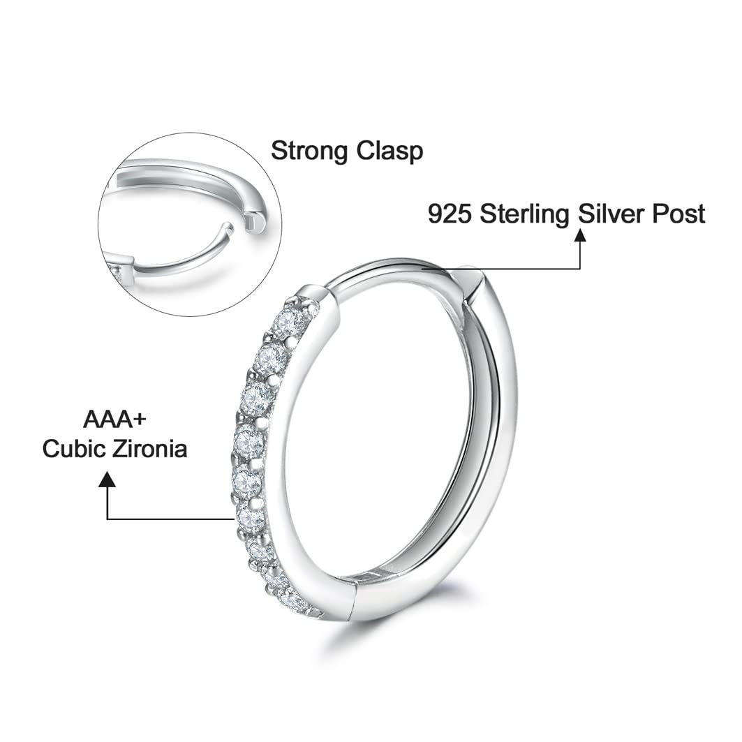 Cartilage Earring Hoop Sterling Silver Small Hoop Earrings Cubic Zirconia Cuff Huggie Mini Hoops Piercing for Women 8mm 10mm 12mm