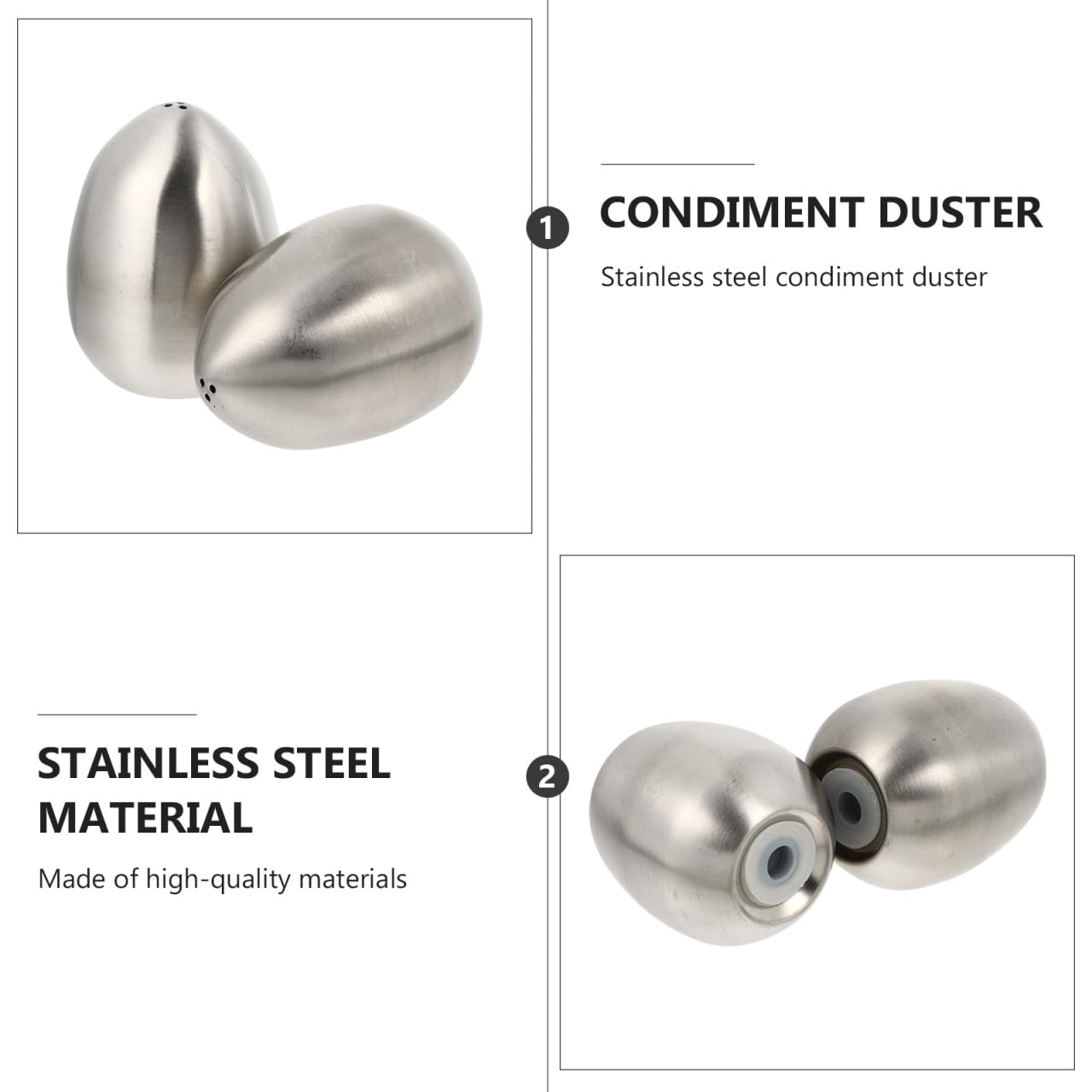 Hemoton 2-Piece Egg-Shaped Stainless Steel Spice Jars with 3-Hole Lids Salt and Pepper Shakers for Kitchen Dining and Bbq Seasoning