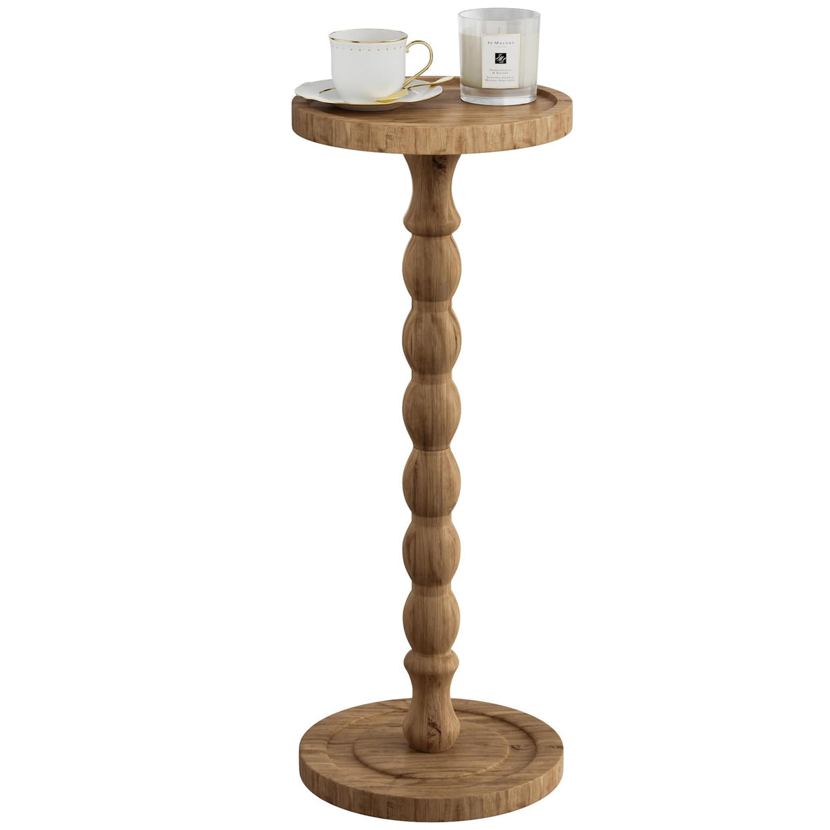 iFaveorr Small Side Table, Rubberwood‌ Drink Table for Small Spaces, Solid Wood Pedestal Coffee Tables, Round End Tables for Living Room, Sofa Couch, Bedroom, Corners, and Office (Brown, 9.4 inch)