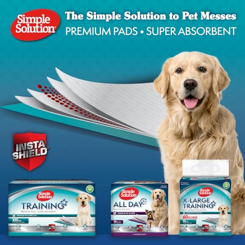 Simple Solution Super Absorbent Premium Dog and Puppy Training Pads Pack of 100. 60x60cm. Leak-proof 6 layer design. Anti-slip, odour-neutralising. Large 100 Pack
