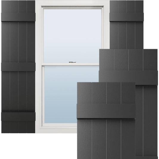 Ekena Millwork Lifetime Vinyl LJ4S14X07100BL Standard Four Board Joined, Board-n-Batten Vinyl Shutters, w/Installation Shutter-Lok's & Matching Screws (Per Pair), 14"W x 71"H, Black