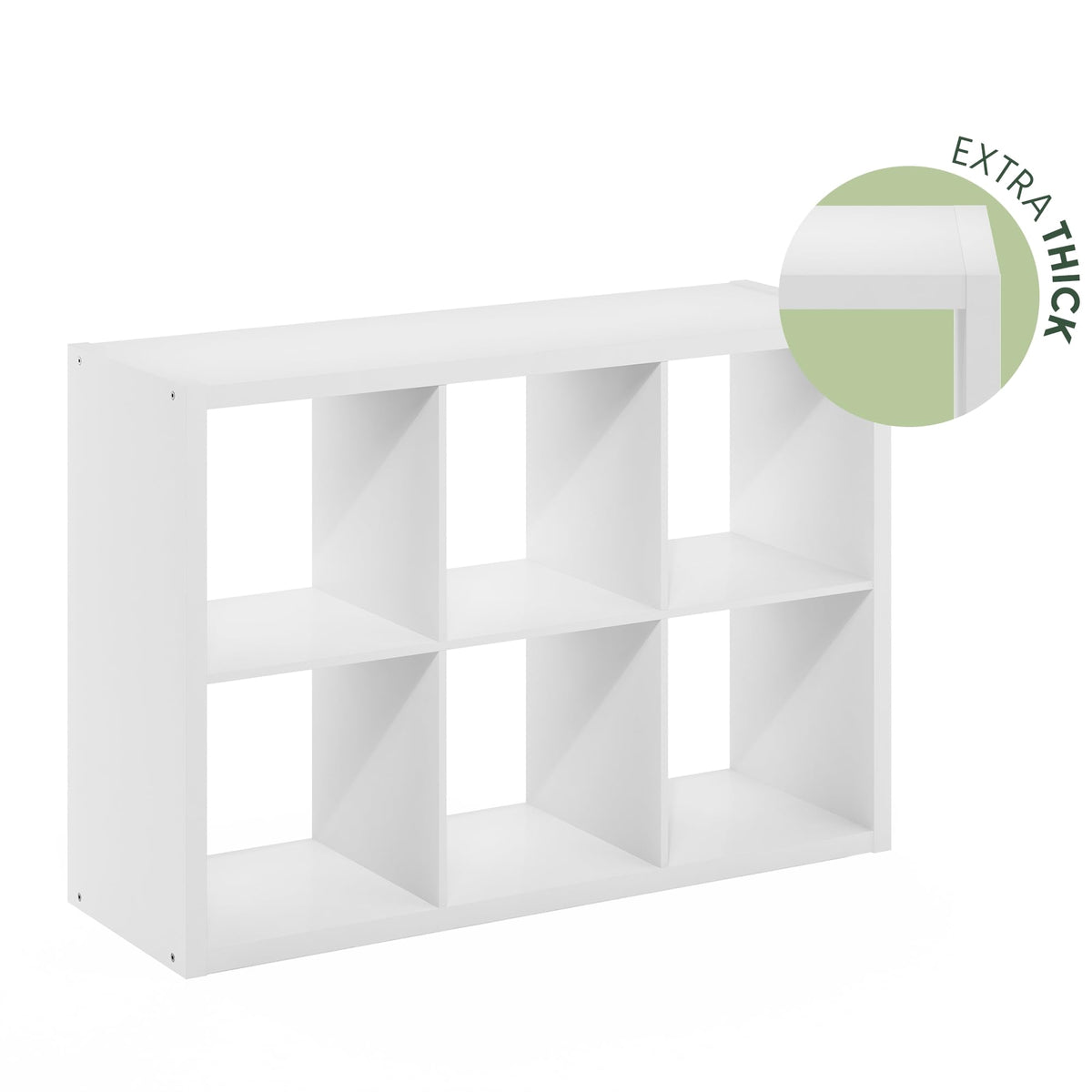 Furinno Cubicle Book Shelf, 6-Cube Bookshelf, Extra Thick Frame Horizontally & Vertically Reversible Bookcase with Open Back, 14.6" x 44" x 30", for Living Room, Bedroom, Home Office, White