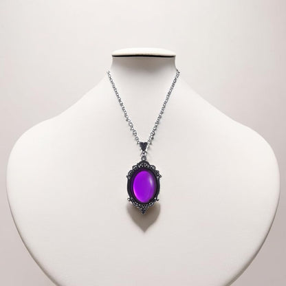 MIFYNN Gothic Stardust Crystal Cameo Necklace Red Purple Crystal Pendant Necklace Vintage Satan Demon Halloween Jewelry for Women (Purple)