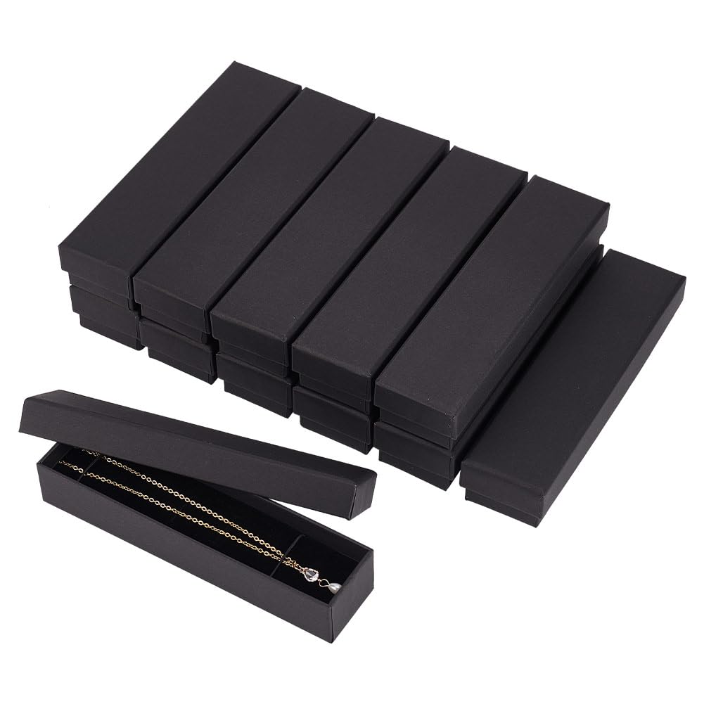 BENECREAT 12 Pack Black Necklace Cardboard Jewellery Box 7x1.7x1.3 Kraft Paper Box Long Jewellery Gift Box with Sponge for Necklace Jewelry, Valentine's Gift Packaging