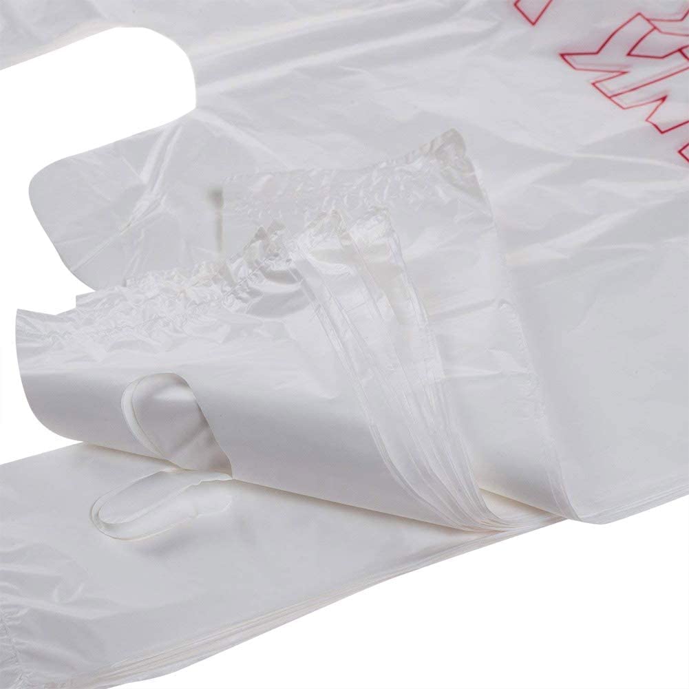 TashiBox Plastic bags with handles，thank you bags，Measures 11.5" X 6.25" X 21", 15mic, 0.6 Mil (400 Count),Reusable and Disposable Grocery Bags