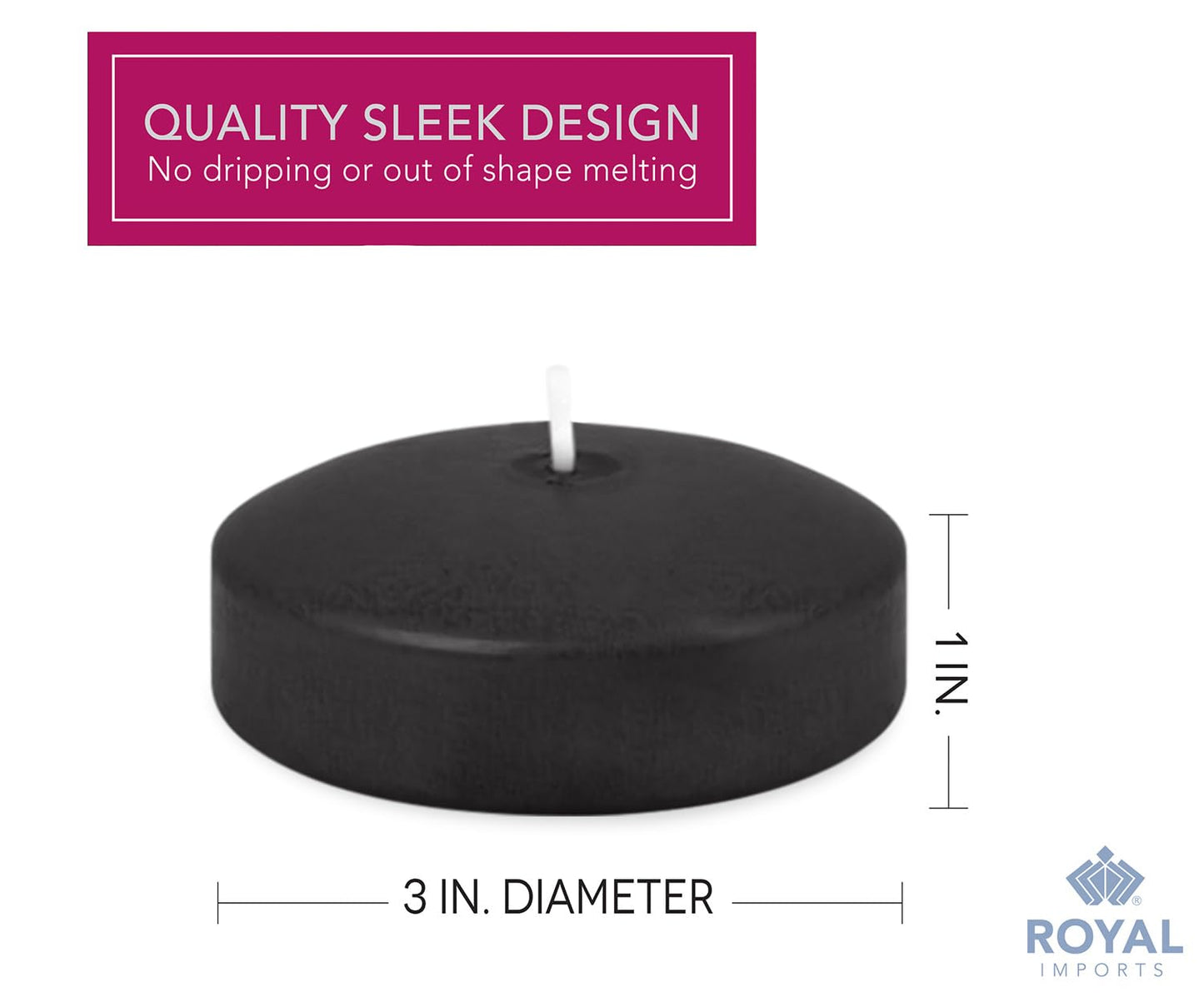 Royal Imports Black Floating Candles 3" - Made in USA Pack of 12 Unscented Dripless Wax Discs - 10 Hour Burn Time - for Centerpieces, Weddings, Events, Home Décor