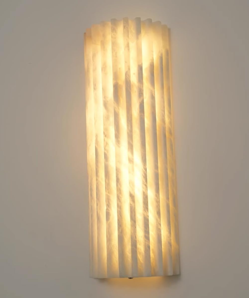 YMDHFS Natural Alabaster Wall Sconce Semicircle Marble Wall Light Creative Bathroom Wall Sconce Mid Century Stone Wall Mount Light for Living Room Bedroom Hallway Kitchen Cafe Stairs