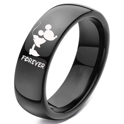 XAHH His and Hers Matching Set Couple Titanium Steel Rings Mouse Kiss Forever Together Promise Wedding Band Black Men Size 11