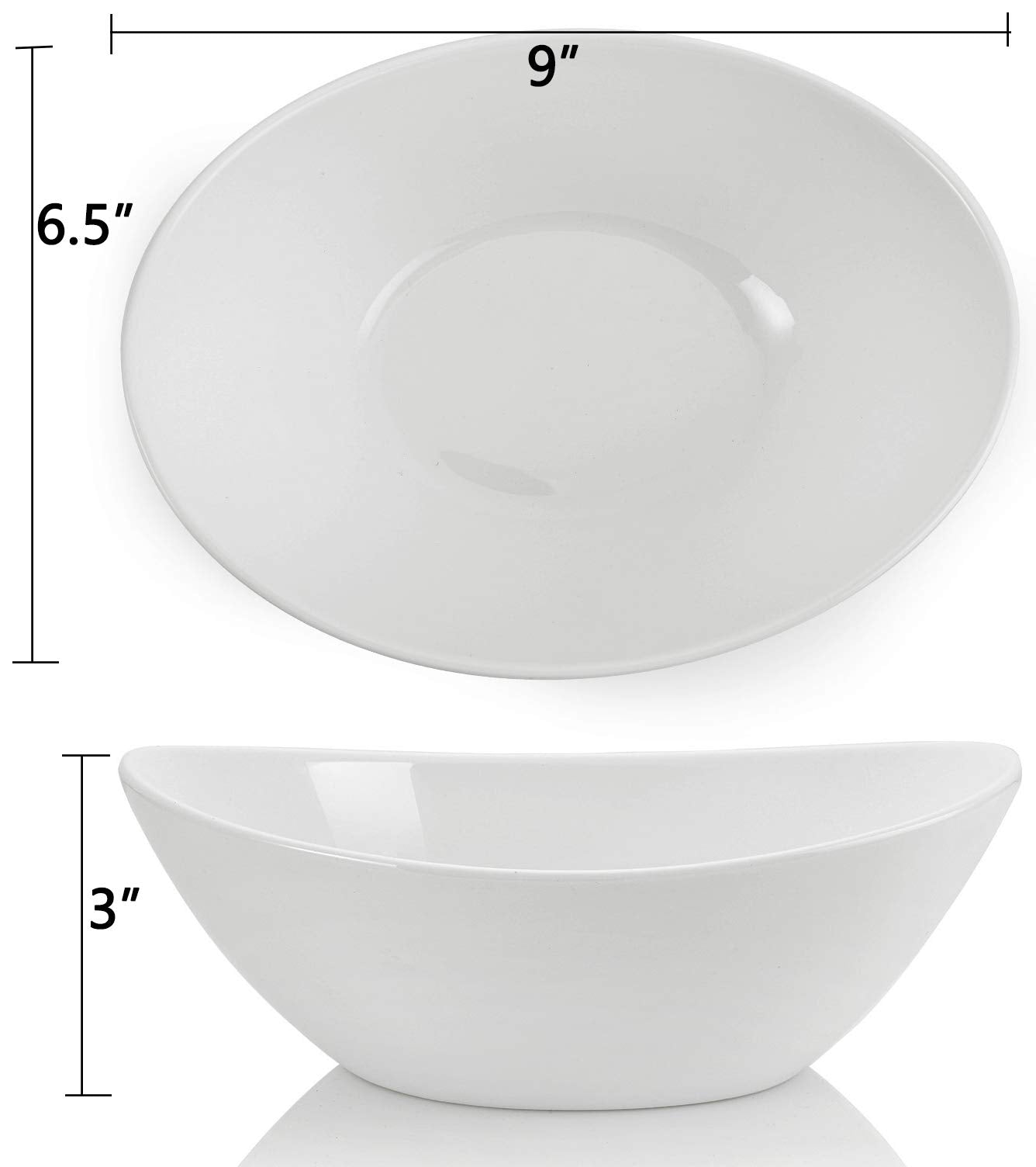 Lawei 4 Pack 9" Porcelain Serving Bowls, 36 Oz Oval Ceramic Mixing Bowls, Large Serving Dishes for Salads, Spaghetti, Dessert, Veggie, Potatoes and Fruits, Side Dishes, Microwave & Dishwasher Safe