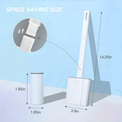 Toilet Brush, 2 Pack Bathroom Silicone Toilet Brushes and Holder Sets with No-Slip Long Plastic Handle and Soft Flexible Bristles, Toilet Brushes with holders and Base for Anti-drip (White)